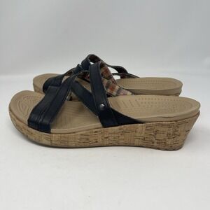Crocs Women's Size 9 Leather Strap Cork Wedge Open Toe Heels Sandals Shoes